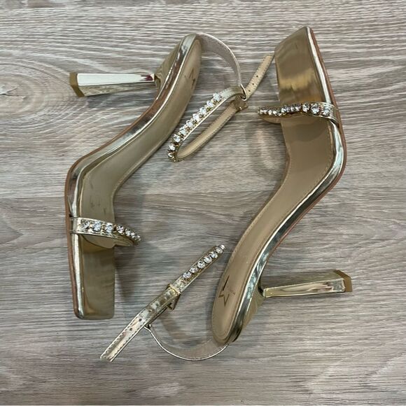 KARIMA HEELED SANDALS MARC FISHER Golden Tone Rhinestone Straps Sandals - Picture 9 of 11
